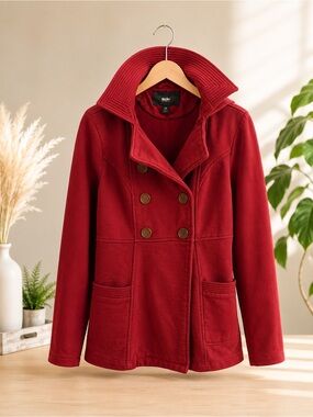 Women's Double-Breasted Red Peacoat Jacket